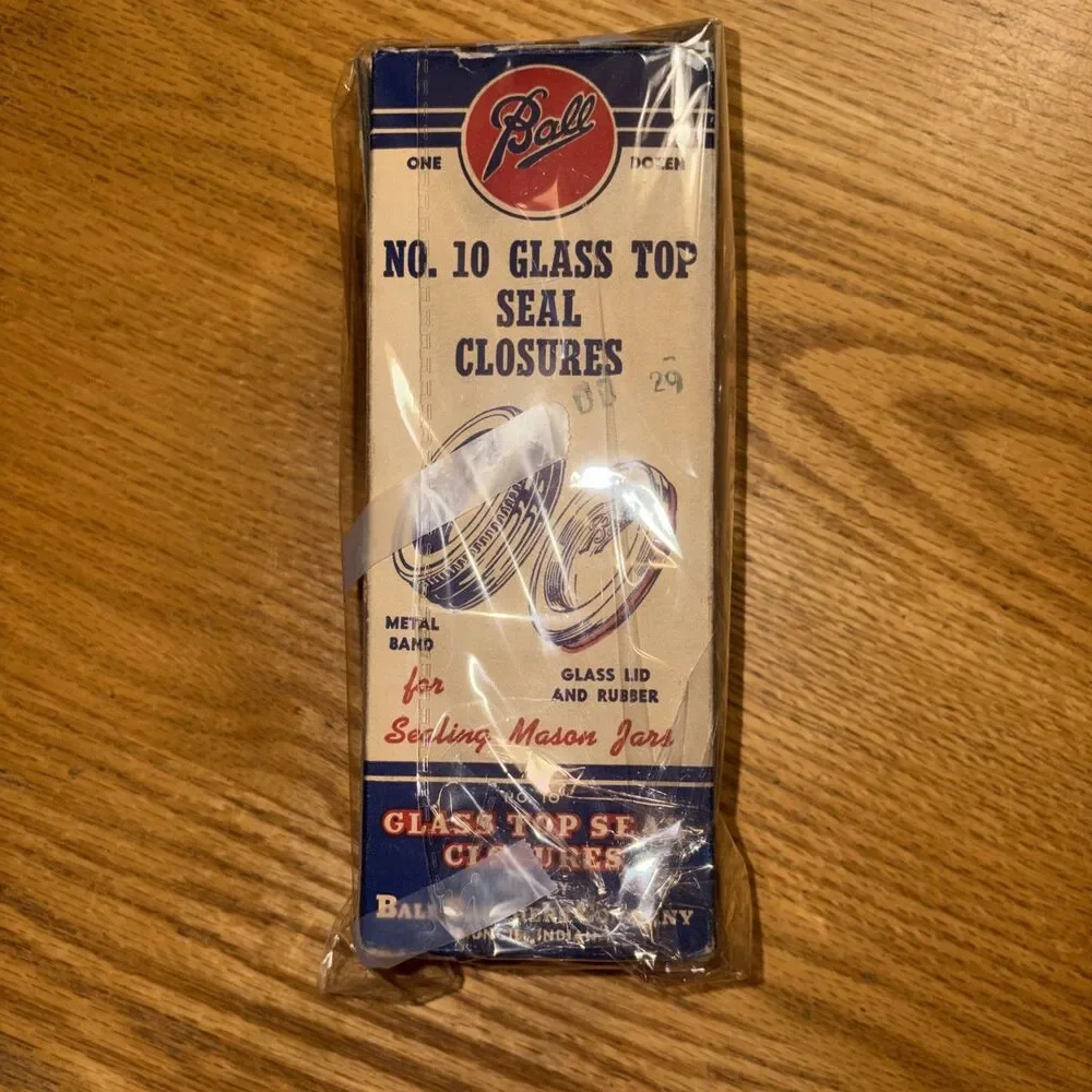 Vintage New Ball No. 10 Glass Top Seal Closures Lids Bands Box 1940s Craft Decor